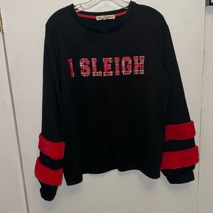 I Sleigh Christmas Sweater with fur on sleeves size XL